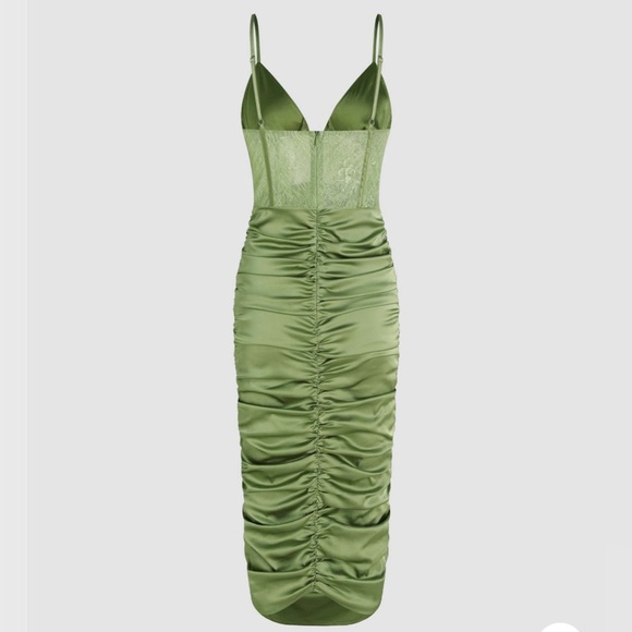 Cider Lace Ruched Midi Green Dress - Picture 2 of 5